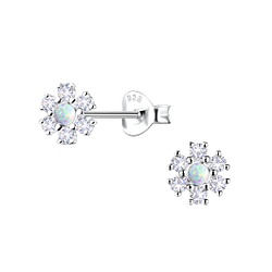 Wholesale Sterling Silver Flower Opal Ear Studs - JD23612