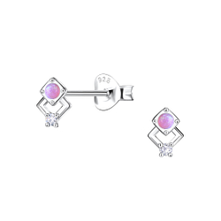 Wholesale Sterling Silver Geometric Opal Ear Studs - JD23647