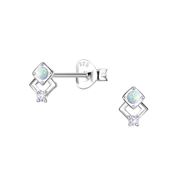 Wholesale Sterling Silver Geometric Opal Ear Studs - JD23648