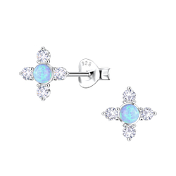 Wholesale Sterling Silver Geometric Opal Ear Studs - JD23669 Wholesale Sterling Silver Geometric Opal Ear Studs - JD23669