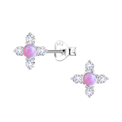 Wholesale Sterling Silver Geometric Opal Ear Studs - JD23670