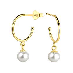 Wholesale 6mm Fresh Water Pearl Sterling Silver Half Hoop Ear Studs - JD23528 Wholesale 6mm Fresh Water Pearl Sterling Silver Half Hoop Ear Studs - JD23528
