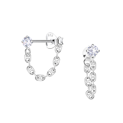 Wholesale Sterling Silver Single Stone Ear Studs with Chain - JD25423