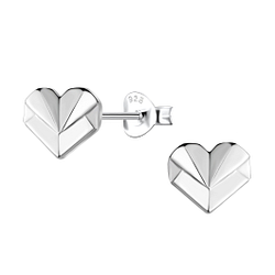 Wholesale Sterling Silver Origami Heart Ear Studs - JD24400