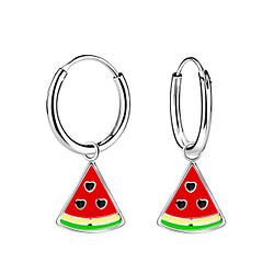 Wholesale Sterling Silver Watermelon Charm Ear Hoops - JD13550