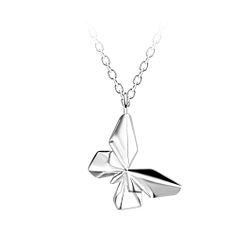 Wholesale Sterling Silver Origami Butterfly Necklace - JD24367
