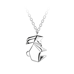 Wholesale Sterling Silver Origami Rabbit Necklace - JD24376