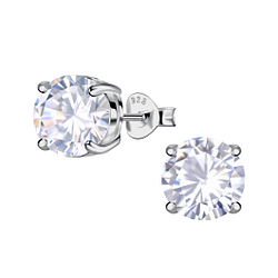 Wholesale 8mm Round Cubic Zirconia Sterling Silver Ear Studs - JD24052 Wholesale 8mm Round Cubic Zirconia Sterling Silver Ear Studs - JD24052