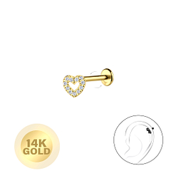Wholesale 14ct Solid Gold - Heart Labret with 3mm Disc - JD24661 Wholesale 14ct Solid Gold - Heart Labret with 3mm Disc - JD24661