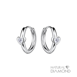Wholesale 11mm Sterling Silver Heart Huggie Earrings With Diamond - JD22710