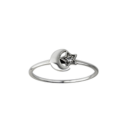Wholesale Sterling Silver Moon and Star Crystal Ring - JD26086 Wholesale Sterling Silver Moon and Star Crystal Ring - JD26086