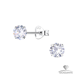 Wholesale 5mm Round Moissanite Sterling Silver Ear Studs - JD25776 Wholesale 5mm Round Moissanite Sterling Silver Ear Studs - JD25776