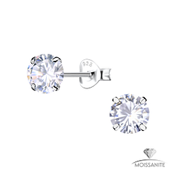 Wholesale 6mm Round Moissanite Sterling Silver Ear Studs - JD25777 Wholesale 6mm Round Moissanite Sterling Silver Ear Studs - JD25777