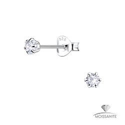 Wholesale 3mm Round Moissanite Sterling Silver Ear Studs - JD25779 Wholesale 3mm Round Moissanite Sterling Silver Ear Studs - JD25779