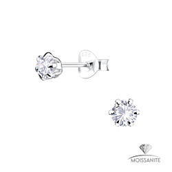 Wholesale 4mm Round Moissanite Sterling Silver Ear Studs - JD25780 Wholesale 4mm Round Moissanite Sterling Silver Ear Studs - JD25780