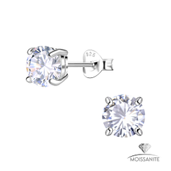 Wholesale 6mm Round Moissanite Sterling Silver Ear Studs - JD25784 Wholesale 6mm Round Moissanite Sterling Silver Ear Studs - JD25784