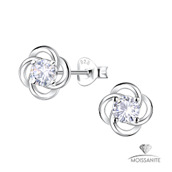 Wholesale Sterling Silver Flower Ear Studs with Moissanite - JD25788 Wholesale Sterling Silver Flower Ear Studs with Moissanite - JD25788