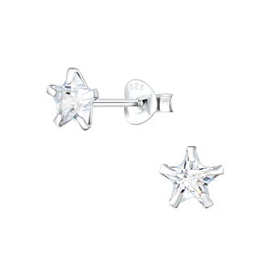 Wholesale 6mm Star Cubic Zirconia Sterling Silver Ear Studs - JD1349