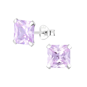 Wholesale 7mm Square Cubic Zirconia Sterling Silver Ear Studs - JD1335