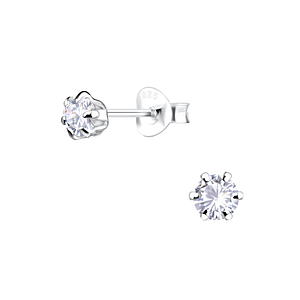 Wholesale 4mm Round Cubic Zirconia Sterling Silver Ear Studs - JD1976