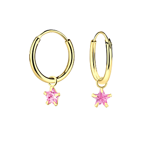 Wholesale 4mm Star Cubic Zirconia Sterling Silver Charm Ear Hoops - JD2247