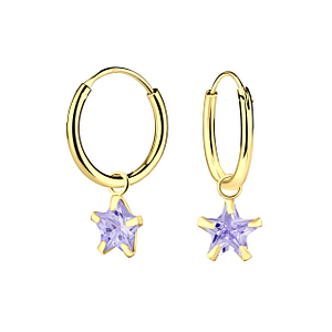 Wholesale 6mm Star Cubic Zirconia Sterling Silver Charm Ear Hoops - JD2217