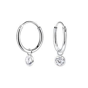 Wholesale 4mm Round Cubic Zirconia Sterling Silver Charm Ear Hoops - JD2307