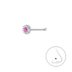 Wholesale Sterling Silver Flower Crystal Nose Stud With Ball - JD3267