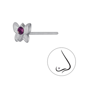 Wholesale Sterling Silver Butterfly Crystal Nose Stud - JD3263 Wholesale Sterling Silver Butterfly Crystal Nose Stud - JD3263
