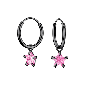 Wholesale 6mm Star Cubic Zirconia Sterling Silver Charm Ear Hoops - JD4596