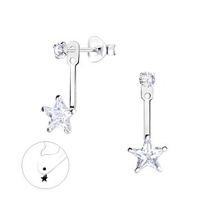 Wholesale Sterling Silver Round and Star Cubic Zirconia Ear Jacket - JD5344