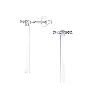 Wholesale Sterling Silver Bar Cubic Zirconia Ear Studs - JD5298