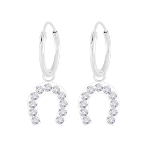 Wholesale Sterling Silver Horseshoe Crystal Charm Ear Hoops - JD5624
