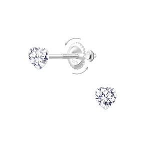 Wholesale 4mm Heart Cubic Zirconia Sterling Silver Screw Back Ear Studs - JD6239