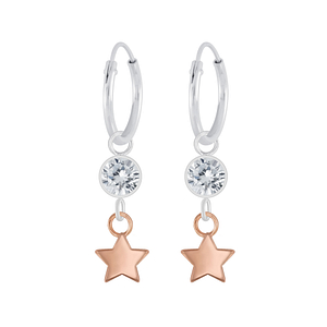 Wholesale Sterling Silver Star Charm Ear Hoops - JD6616