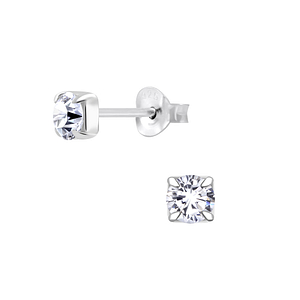 Wholesale 4mm Round Cubic Zirconia Sterling Silver Ear Studs - JD6801 Wholesale 4mm Round Cubic Zirconia Sterling Silver Ear Studs - JD6801