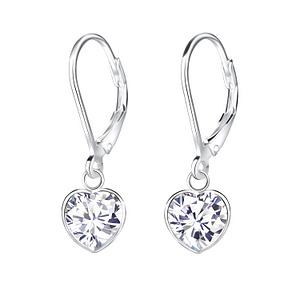 Wholesale 7mm Heart Cubic Zirconia Sterling Silver Lever Back Earrings - JD6921