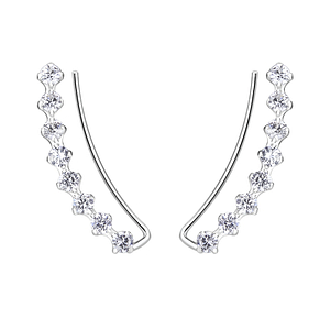 Wholesale Sterling Silver Curved Line Cubic Zirconia Ear Climbers - JD7456