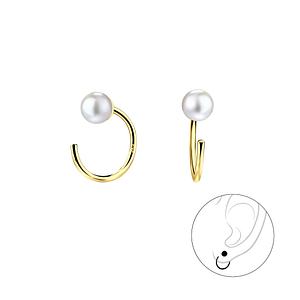Wholesale 4mm Pearl Sterling Silver Ear Huggers - JD7890 Wholesale 4mm Pearl Sterling Silver Ear Huggers - JD7890