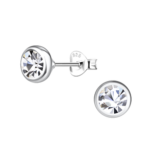 Wholesale 5mm Crystal Sterling Silver Solitaire Ear Studs - JD8697