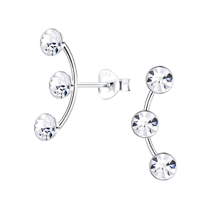 Wholesale Sterling Silver Curved Crystal Ear Studs - JD9468