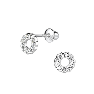Wholesale Sterling Silver Flower Screw Back Bullet Earrings - JD9513