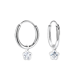 Wholesale 4mm Flower Cubic Zirconia Sterling Silver Charm Ear Hoops - JD9591