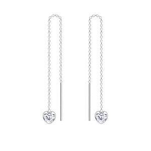 Wholesale 4mm Heart Cubic Zirconia Sterling Silver Thread Through Earrings - JD4599