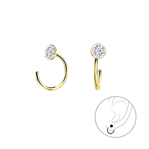 Wholesale Sterling Silver Round Crystal Ear Huggers - JD7896