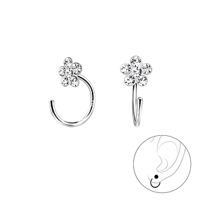 Wholesale Sterling Silver Flower Crystal Ear Huggers - JD7892