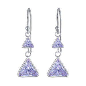 Wholesale Sterling Silver Triangle Cubic Zirconia Dangle Earrings - JD2991