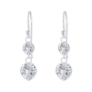 Wholesale Sterling Silver Heart Cubic Zirconia Dangle Earrings - JD2636