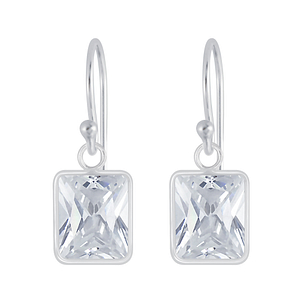 Wholesale 6x8mm Baguette Cubic Zirconia Sterling Silver Earrings - JD5544