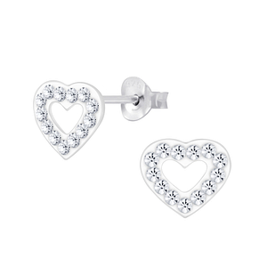 Wholesale Sterling Silver Crystal Heart Ear Studs - JD6909